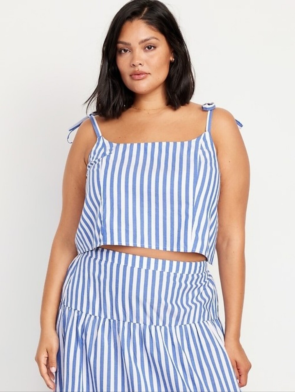 Old Navy Blue and White Striped Tie-Shoulder Tank